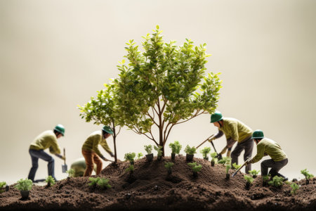 Volunteering. Young people volunteers outdoors reforestation. Generative AIの素材