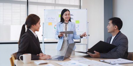 Business people advisor. Business team of financial analyze about companys graph profit. finance, strategy, meeting conceptの写真素材
