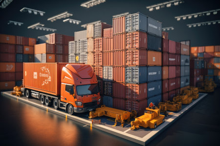 A large warehouse with rows of multiple stacks of boxes and merchandise, logistic and warehouse concept. Generative AIの素材
