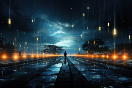 Abstract futuristic background Data Transfer. technology concept. Futuristic cyberspace background. Generative AIの素材