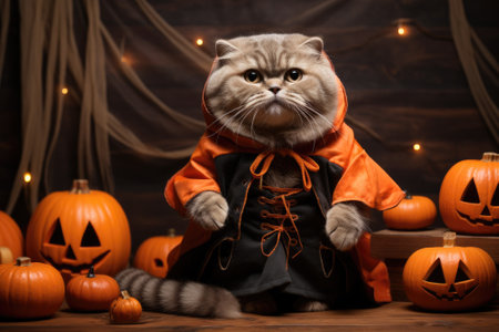 Cute Cat wearing halloween costumes. Halloween festival. Generative AIの素材