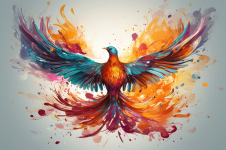 Phoenix is flying burning with fire. Birds. Mythical creatures. Generative AIの素材