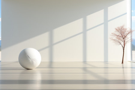 Empty minimal white room with interesting with glare from the window. Interior background for the presentation. Generative AIの素材