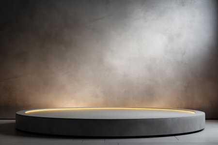 Light gray wall with a podium and beautiful lighting. Background for product presentation. Generative AIの素材