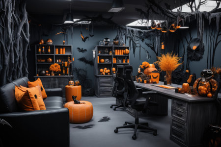 Business office decorate Halloween theme. Generative AIの素材