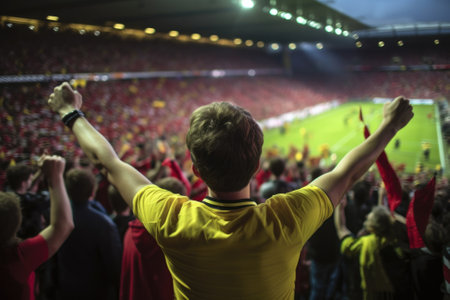 Sport fans cheer and celebrating a winning tournament in stadium. Generative AIの素材