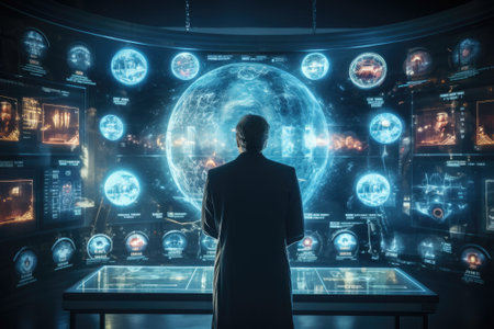 Surgeon doctor observing medical images on display. Generative AIの素材