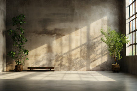 Empty room and wall and wooden floor with interesting with glare from the window. Interior background for the presentation. Generative AIの素材