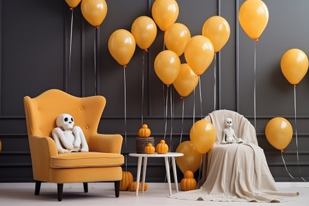 Cozy Living room interior decorate with halloween theme. Generative AIの素材
