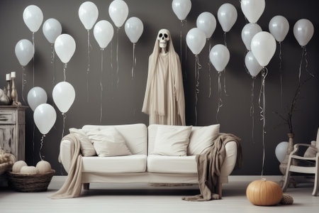 Cozy Living room interior decorate with halloween theme. Generative AIの素材