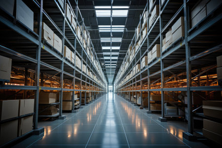 Full rack shelf in mega storehouse. Logistic concept. Generative AIの素材