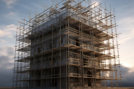 Construction scaffolding and building site. Generative AIの素材