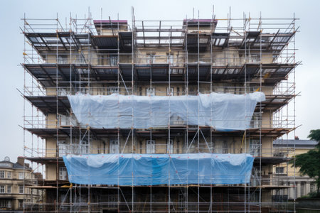 Construction scaffolding and building site. Generative AIの素材