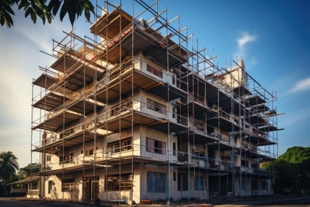 Construction scaffolding and building site. Generative AIの素材
