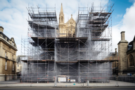 Construction scaffolding and building site. Generative AIの素材
