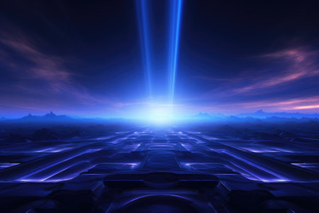 Abstract horizontal light line futuristic technology background. Generative AIの素材