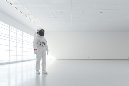 Space man in empty white room. Generative AIの素材