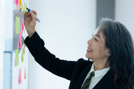 Supervisor Business woman having a meeting in the office using colored sticky notes for planの写真素材