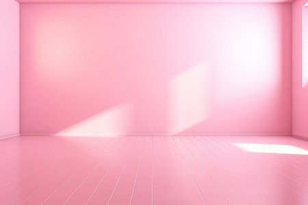 Empty pink and smooth floor with interesting light glare Background. interior advertising. Generative AI.の素材