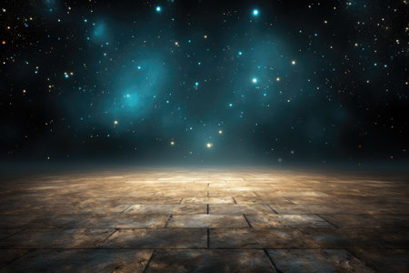 Empty cyberspace room and smooth floor with interesting light glare Background. interior advertising. Generative AI.の素材