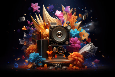 Streaming media technology on black background. Generative AIの素材