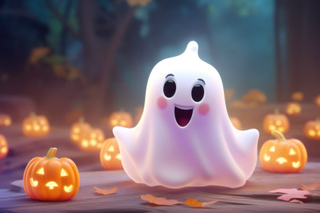 Mystery cute ghost with halloween background. Generative AIの素材