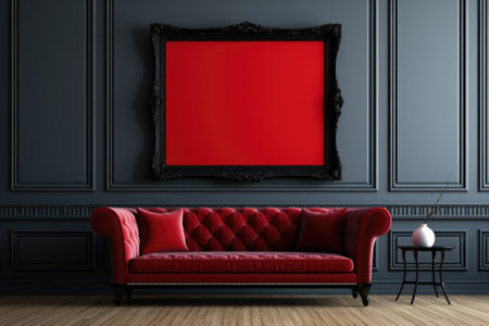 Blank picture frame mockup with luxury sofa on living room. Generative AIの素材