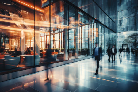 Business people walking in the building. Motion blur. Generative AIの素材