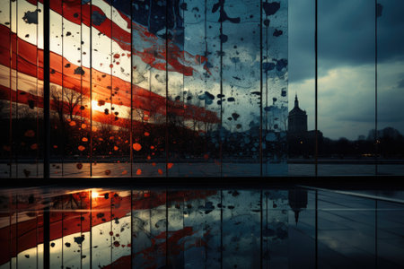 Empty meeting room in office with america flag. Generative AIの素材