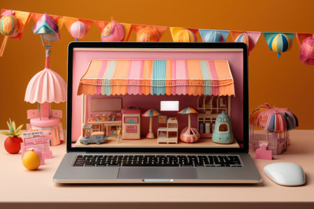 Laptop showing online shop. ecommerce and online shopping concept. Generative AIの素材