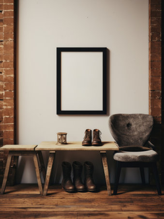 Mock up poster blank frame in wooden house. Generative AIの素材