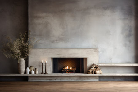 Luxury fireplace interior design in living room. Generative AIの素材
