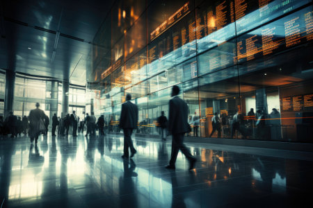Business people walking in the building. Motion blur. Generative AIの素材