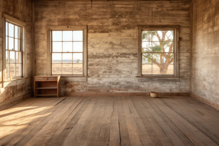 Empty room and fireplace with interesting with glare from the window. Interior background for the presentation. Generative AIの素材