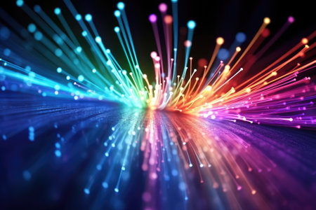 Fiber optic light transfer futuristic background. Cyberspace and background. Generative AIの素材