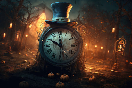 Halloween festival and alarm clock background. Generative AIの素材