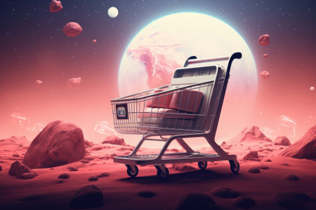 Shopping cart, Sale on black friday concept. Generative AIの素材