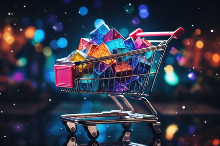 Shopping cart, Sale on black friday concept. Generative AIの素材