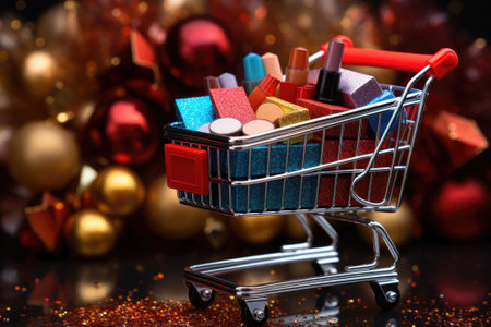 Cosmetic in Shopping cart, Sale on black friday concept. Generative AIの素材