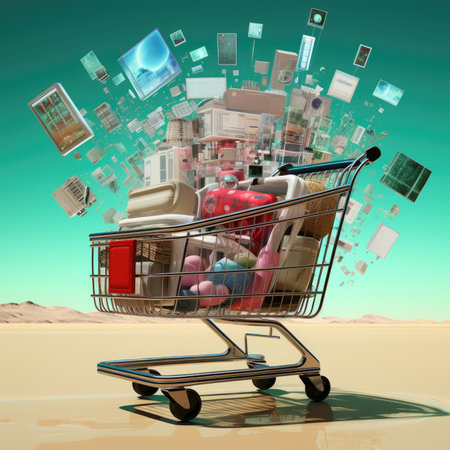 Shopping cart, Sale on black friday concept. Generative AIの素材