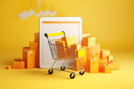 Shopping cart, Sale on black friday concept. Generative AIの素材