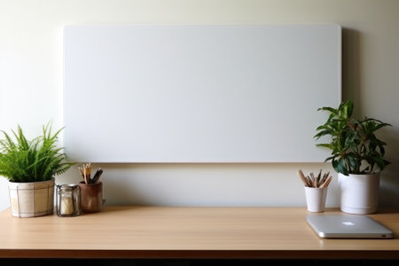 Blank frame on desk, minimal design background. Generative AIの素材