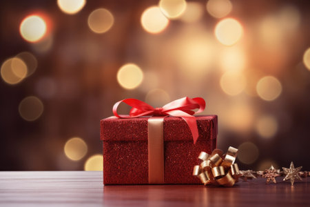 Gift boxes on the background of bokeh. Christmas and new year background. Generative AIの素材