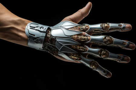 Perfect Robotic hand on background. Generative AIの素材