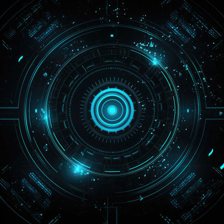 Abstract technology hud interface hologram elements neon lights, circle percent vitality innovation on hi tech future design. Generative AIの素材