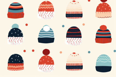 Wool hat on pattern background. Winter season. Generative AIの素材