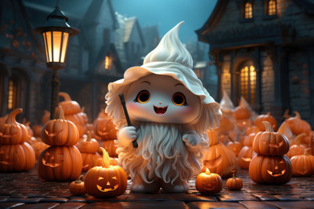 Mystery cute ghost with halloween background. Generative AIの素材