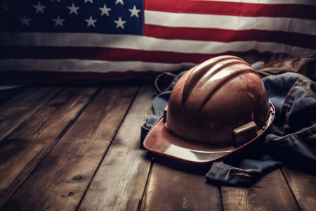American flag and hardhat worker and labor day background. Generative AIの素材