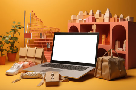 Laptop showing online shop. ecommerce and online shopping concept. Generative AIの素材
