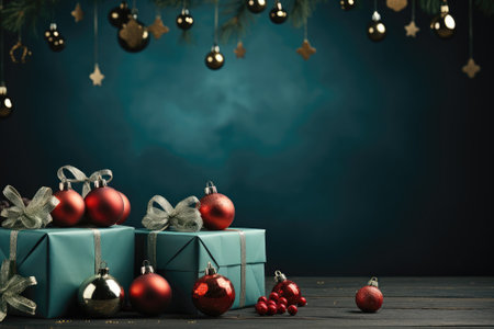 Christmas and new year background, gift boxes. background of bokeh garlands. Generative AIの素材